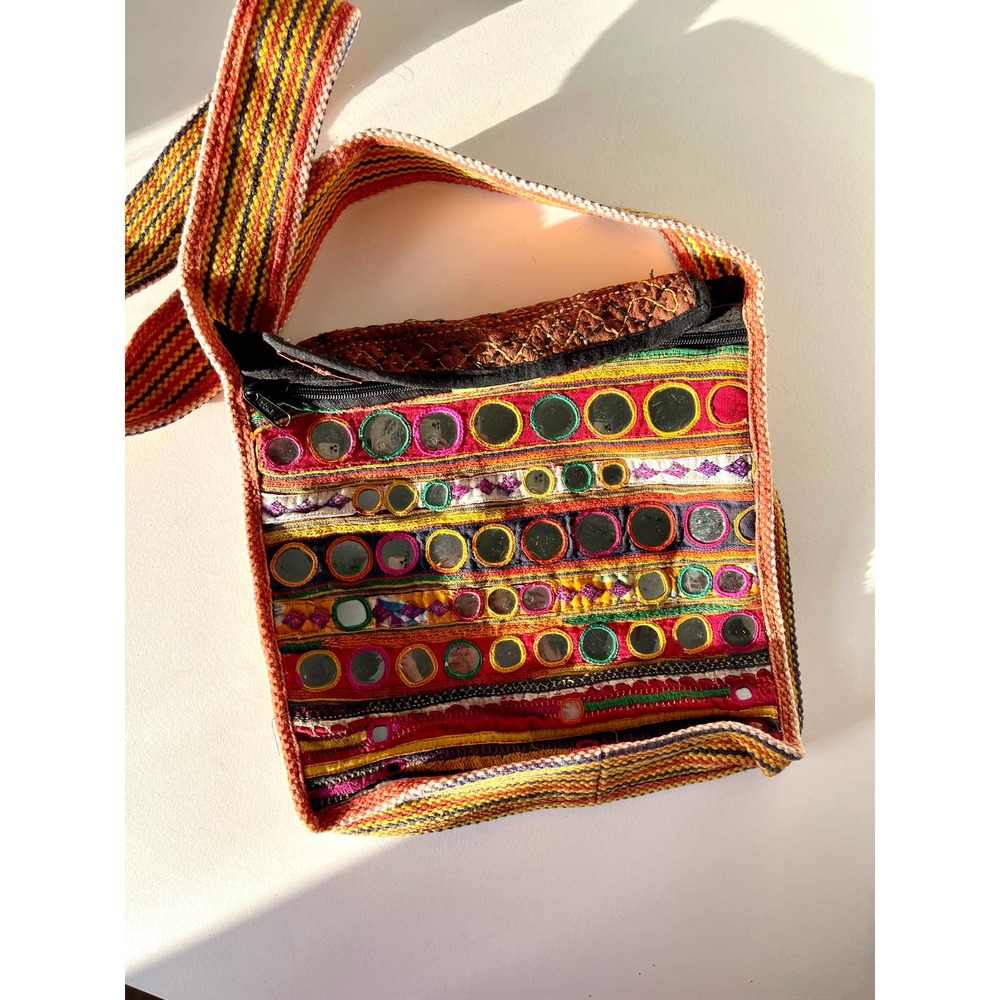 Banjara Colorful Artisan Crossbody hand sewn Mirrored Bag 11x11x 2